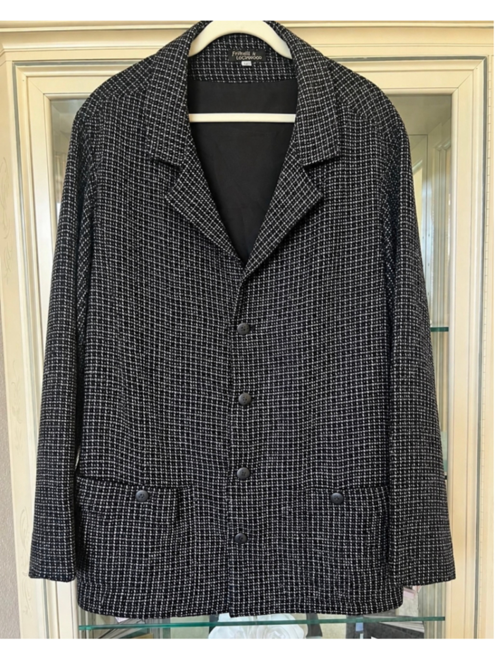 Women's Frittelli & Lockwood Blazer Jacket Size L Navy White Plaid - Picture 3 of 5
